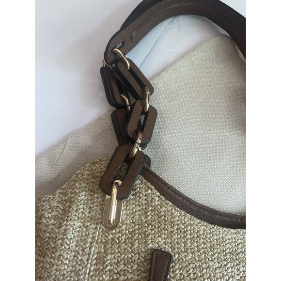 Kate & Alex Cuffaro Soft Tote Bag Tan/Brown Gold Trim 5 Compartments - Picture 2 of 13